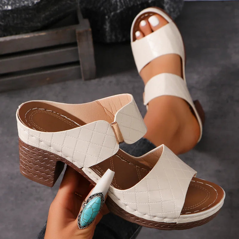 Women Summer Lightweight Hollow Sandals High Heels New Dress Chunky Open Toe Slippers Female 2024 Casual Slingback Slides Shoes