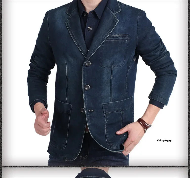 Men Denim Blazer Fashion Cotton Vintage Suit Coat Male Male Blue Casual Jeans Jacket New  Autumn Clothes Veste Homme