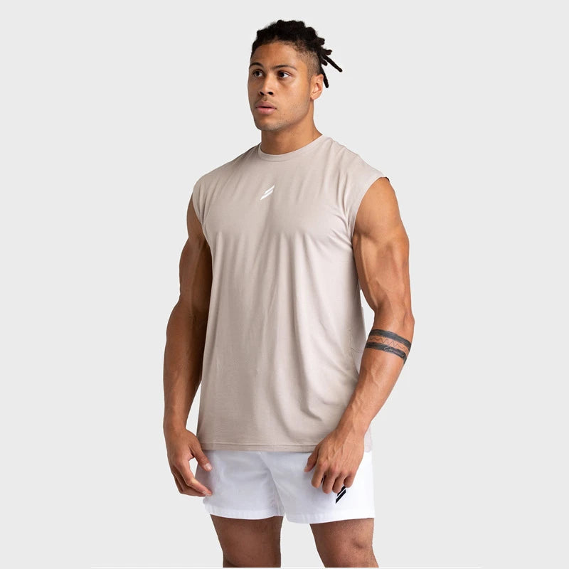 Camisas de algodão sem mangas soltas masculinas, camiseta esportiva respirável, regata masculina