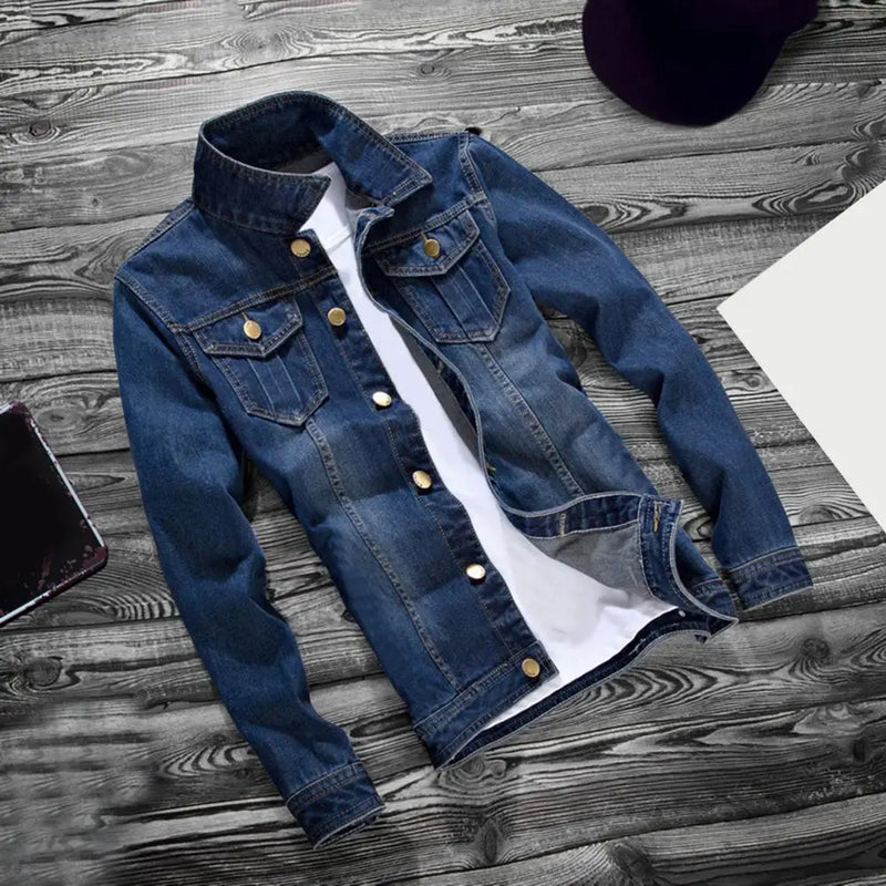 Men Jeans Jacket Autumn Winter Male Denim Coat Retro Streetwear  Stylish Slim Fit Buttons Denim Coat