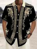 Retro men's short sleeved shirt with luxurious gold Baroque chain pattern suitable for summer banquet street wear