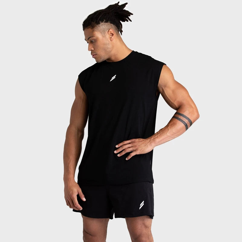 Camisas de algodão sem mangas soltas masculinas, camiseta esportiva respirável, regata masculina