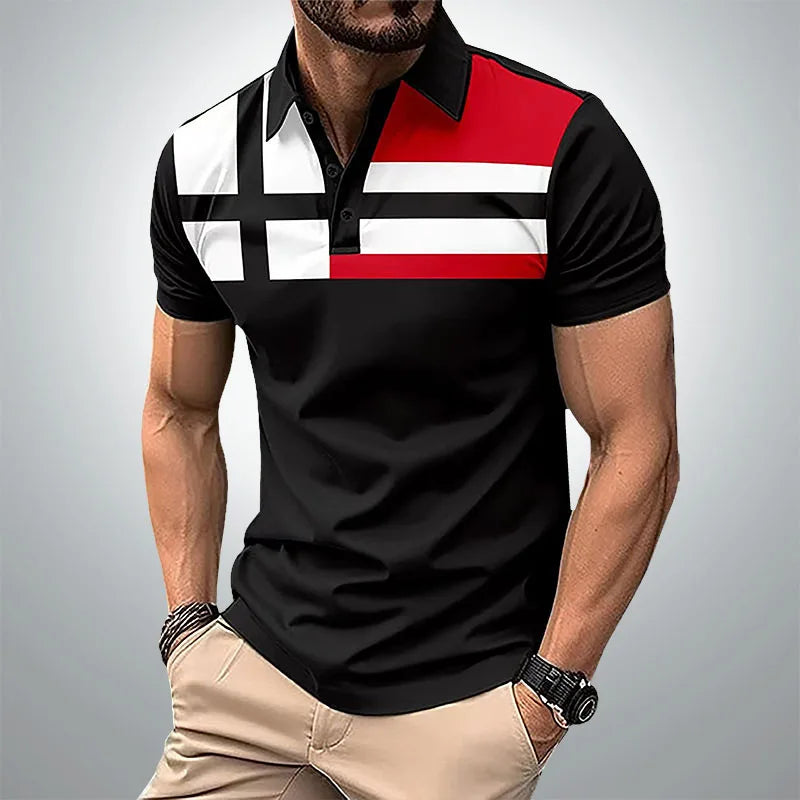 Summer men's short sleeved polo shirt, business office lapel shirt, men's sports and leisure fashionable stripe T-shirt top