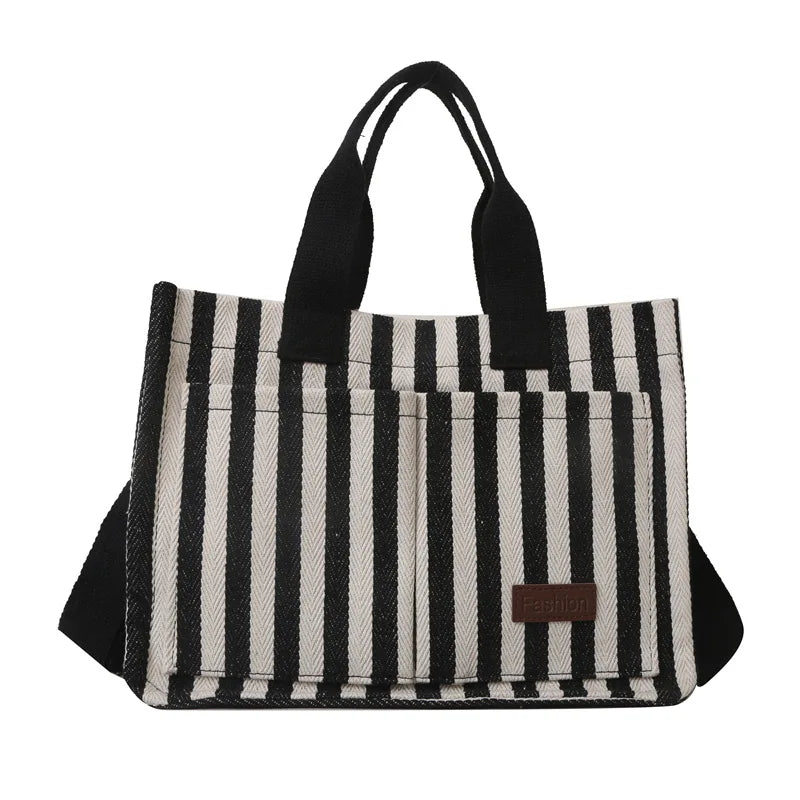 Bolsa de Praia Trendy Striped Canvas Crossbody