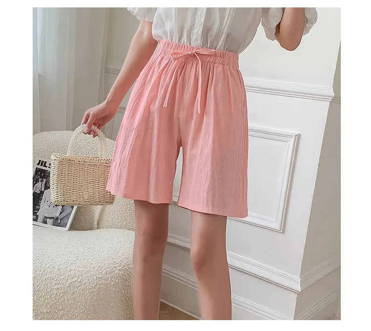 DAILOU 2024 Women Cotton Summer Casual Solid Cotton Linen high waist loose shorts for girls Soft Cool female shorts