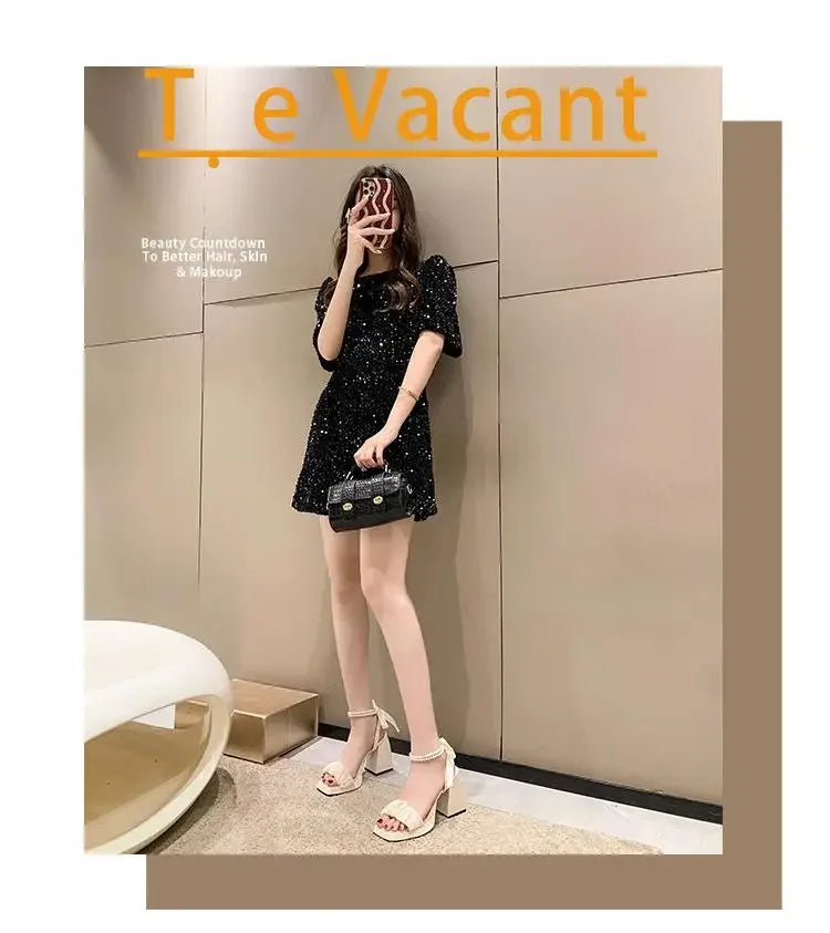 Shoes for Women Pearl Sandals Suit Female Beige Increasing Height Block Heels All-Match Black Bow 2024 Fashion Chunky Sandals