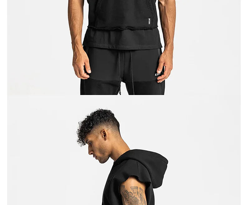 Musculação masculina com capuz regata, colete sem mangas de algodão, roupas de ginástica, moletom fitness, Workout Sportswear, tops masculinos, marca