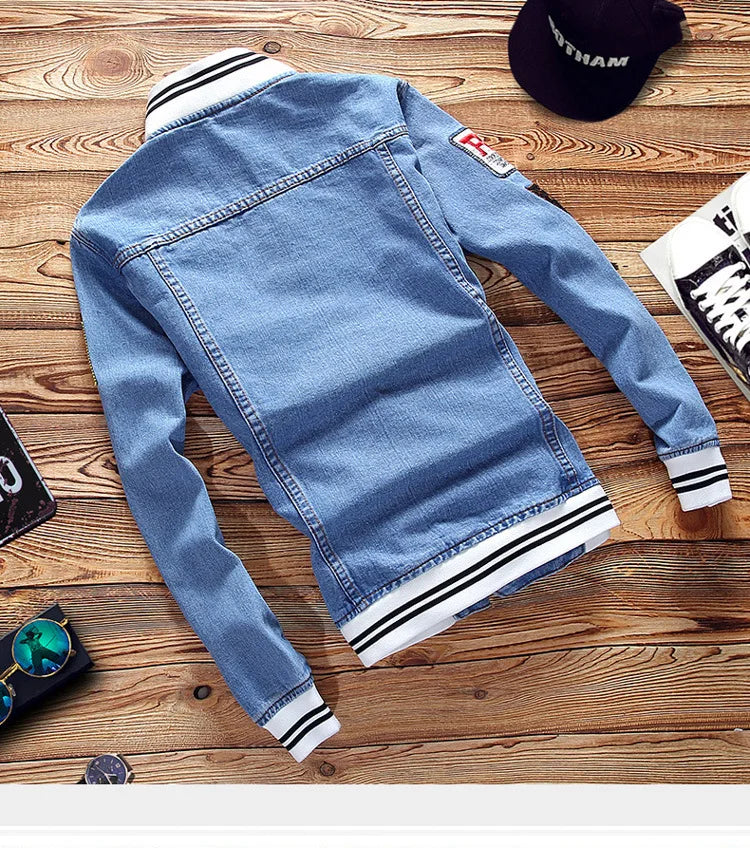 New 2024 Men's Denim Jackets Fashion Male Trendy Ripped Denim Bomber Coats Mens Casual Windbreaker Cowboy Jeans Jackets Clothing