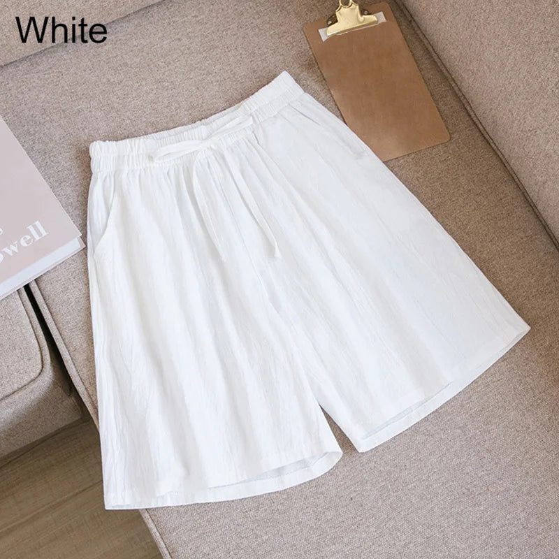 Women Cotton shorts Summer Casual Solid Cotton Linen shorts high waist loose shorts for girls Soft Cool female shorts