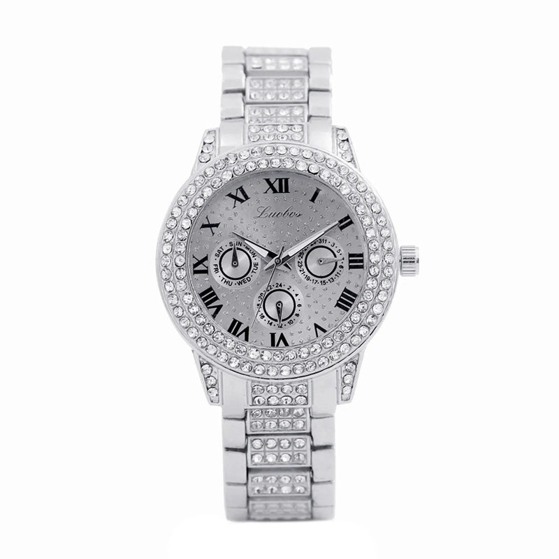 Fashion Women Wristwatch Stainless Steel Strap Quartz Watches Roman Double Circle Diamond Exquisite Luxury Watch Gift For Wife