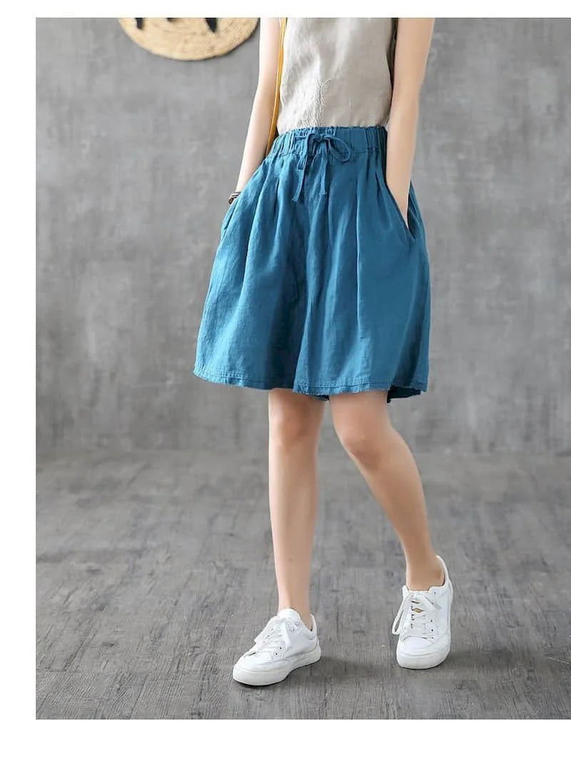 Solid Shorts for Women Summer Sale Linen Casual Straight Short Pants Korean Style Elastic Waist Wide Leg Trousers Women Clothing