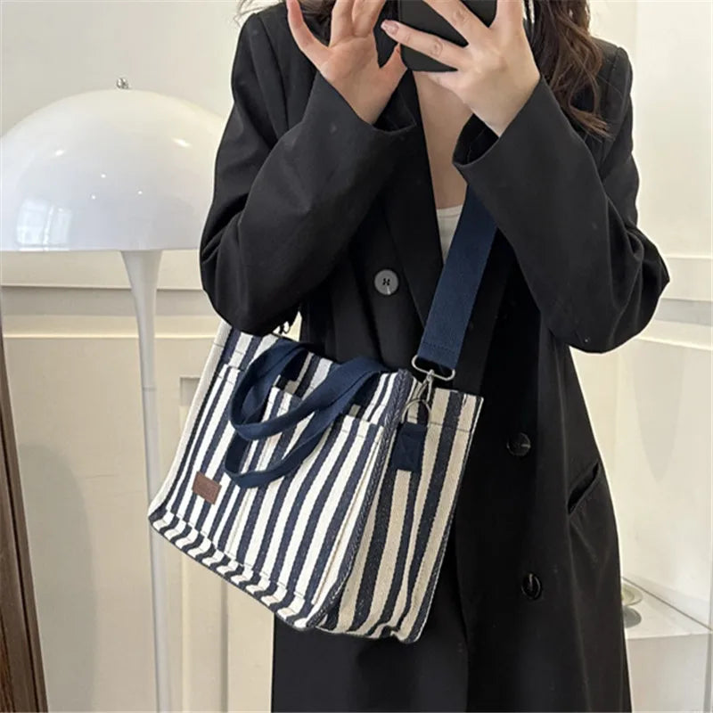 Bolsa de Praia Trendy Striped Canvas Crossbody