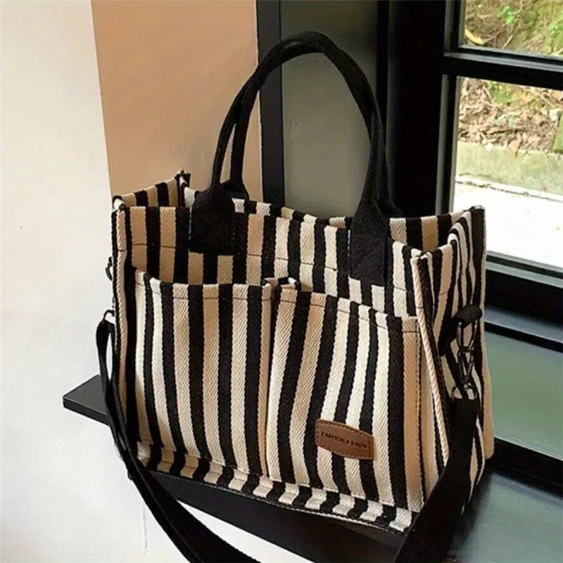 Bolsa de Praia Trendy Striped Canvas Crossbody