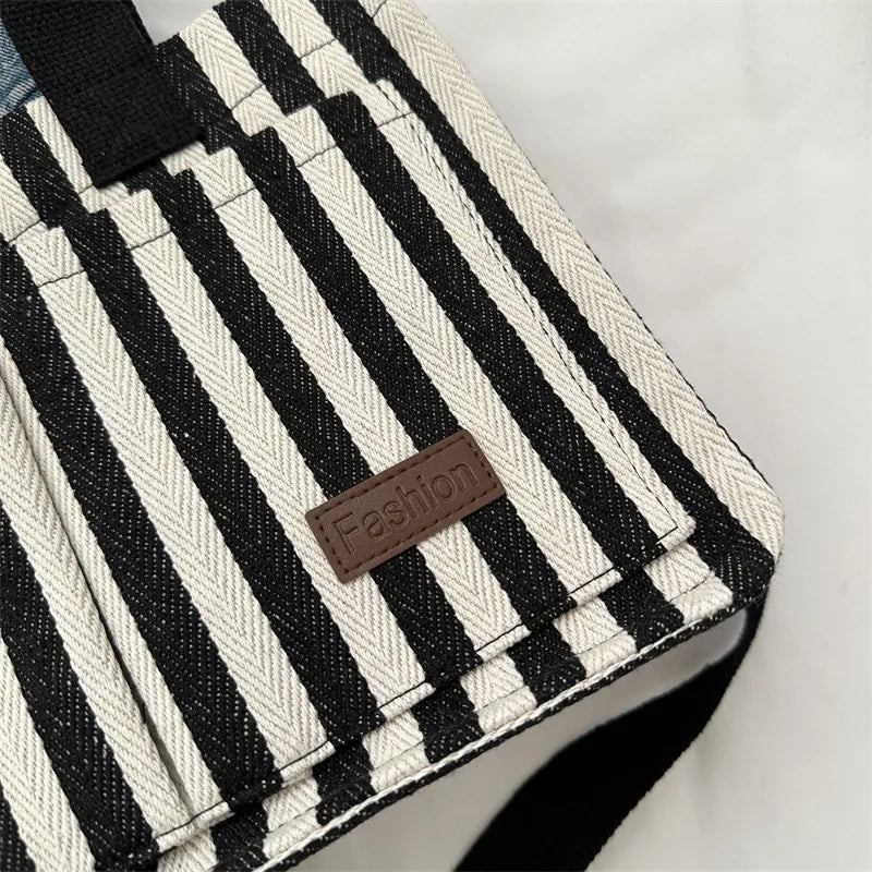 Bolsa de Praia Trendy Striped Canvas Crossbody