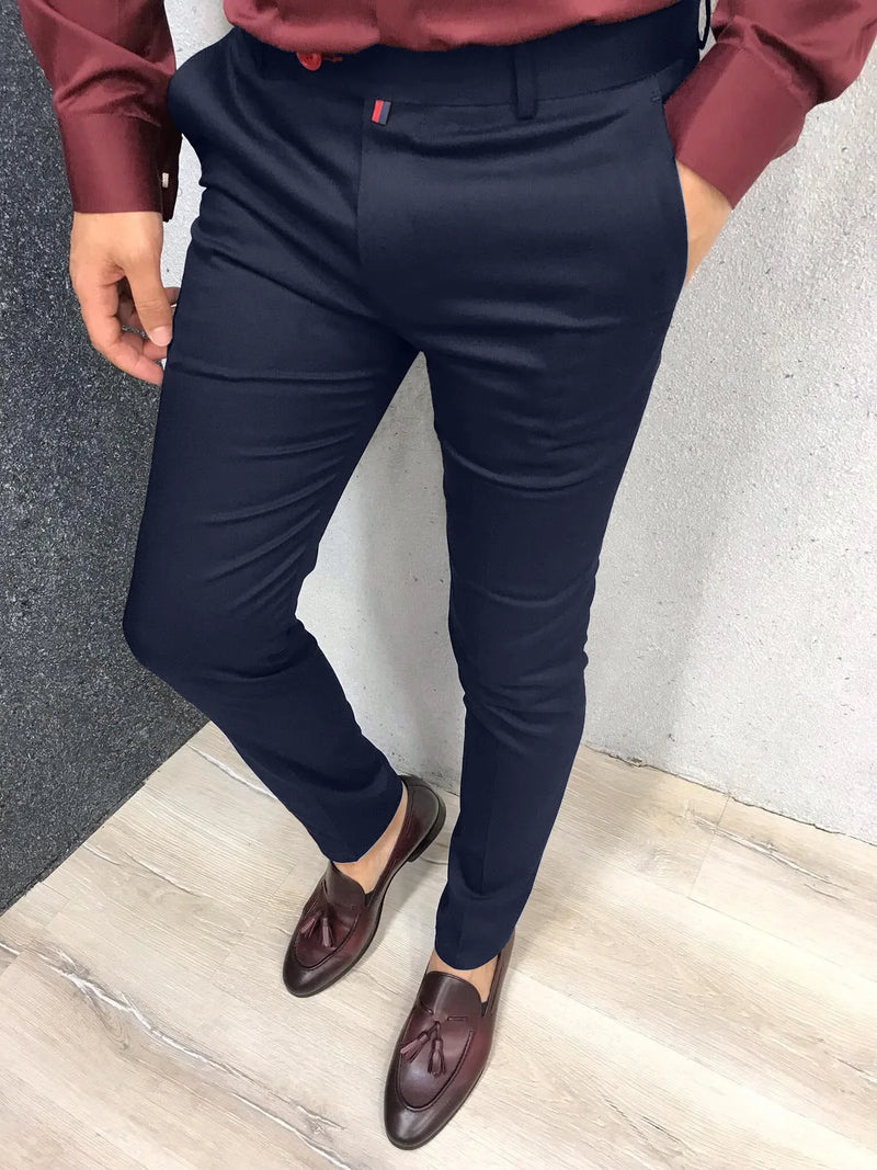 Men's Fashion Casual Pants Daily Business Formal Pants High waist Slim Europe and the United States Style Solid Color Four Seaso