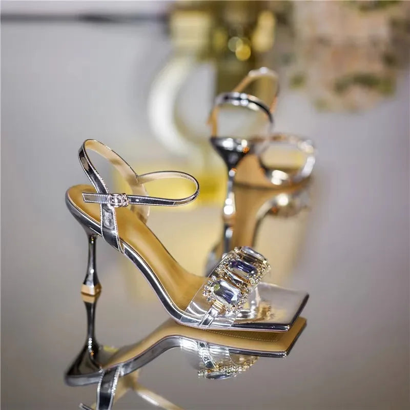 Rhinestones Elegant Thin High Heel Women's Shoes 2024 Sexy Female Dress Summer Sandals Luxury for Ladies Heeles Sandales Femmes