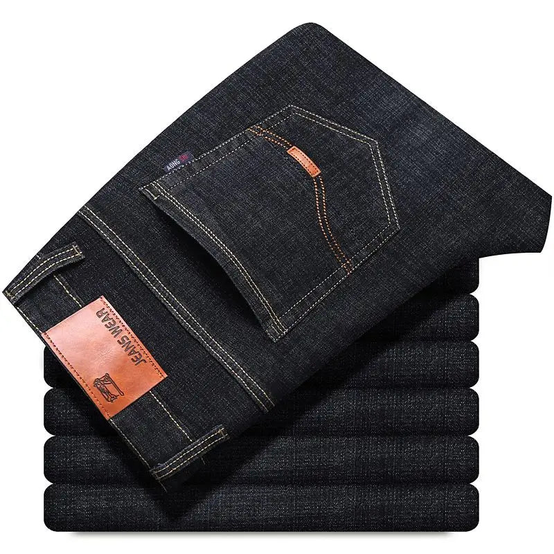 New men's blue and black elastic business wrinkle resistant and wear-resistant jeans straight tube multifunctional denim pants