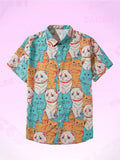 Unisex Fashion Men's Cute Cat Print Casual Daily Wear 3D Printing Short Sleeve Shirt Fashion Hawaiian Shirts For Men Harajuku