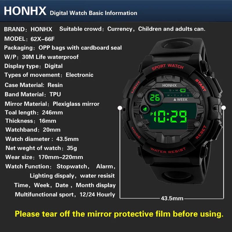 Mens Electronic Watch Classic All-Match Digital Watch Luminous Led Display Week Watch Causal Outdoor Sports Electronic Watch