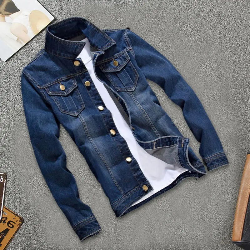 Men Jeans Jacket Autumn Winter Male Denim Coat Retro Streetwear  Stylish Slim Fit Buttons Denim Coat