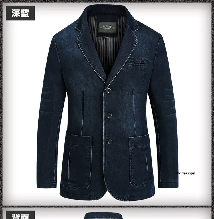 Men Denim Blazer Fashion Cotton Vintage Suit Coat Male Male Blue Casual Jeans Jacket New  Autumn Clothes Veste Homme