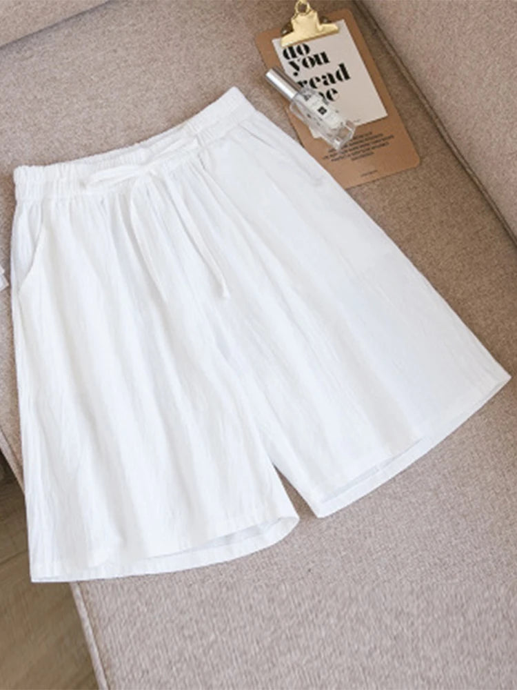 Summer Cotton Linen Women's Shorts Woman Basic Short Pants Mini Trousers Trafic Mid Waist Bottom for Teen Girls Plus Size