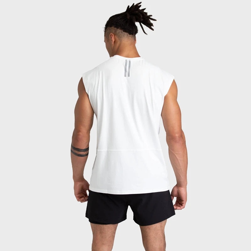 Camisas de algodão sem mangas soltas masculinas, camiseta esportiva respirável, regata masculina