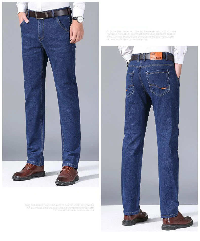 New men's blue and black elastic business wrinkle resistant and wear-resistant jeans straight tube multifunctional denim pants