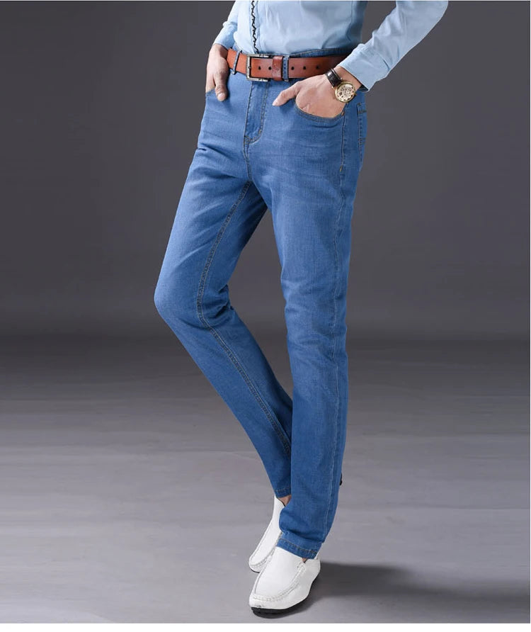 Summer men's thin jeans loose straight stretch pantsmen's business and casual upper body stylish jeansavailable in two colors