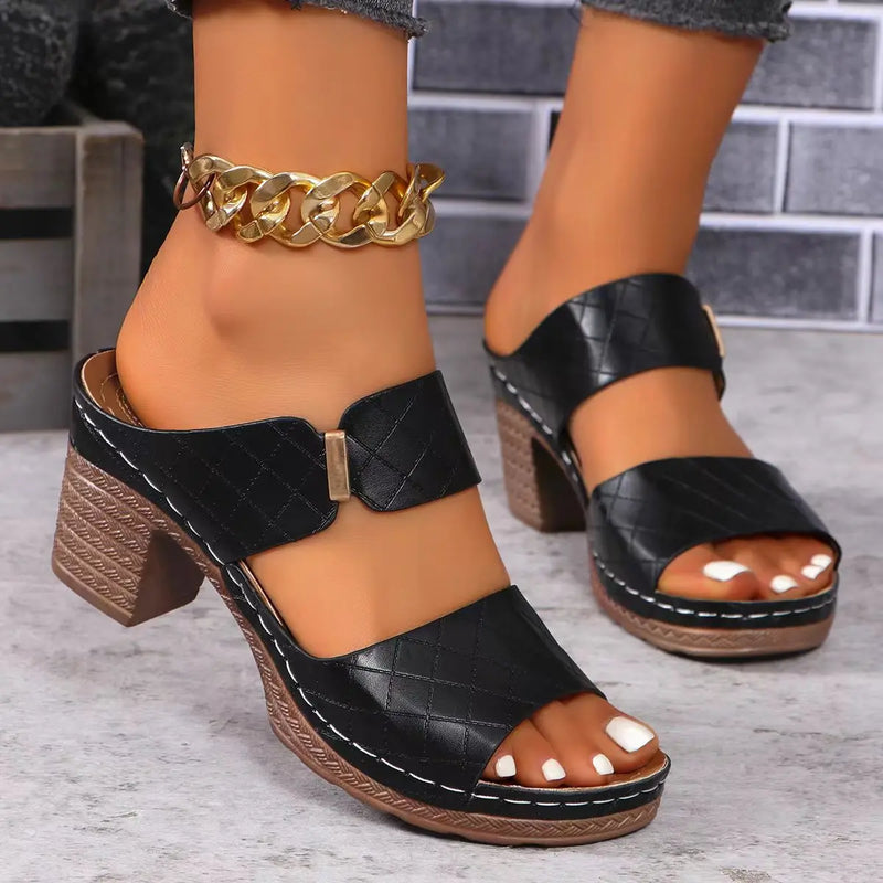 Women Summer Lightweight Hollow Sandals High Heels New Dress Chunky Open Toe Slippers Female 2024 Casual Slingback Slides Shoes