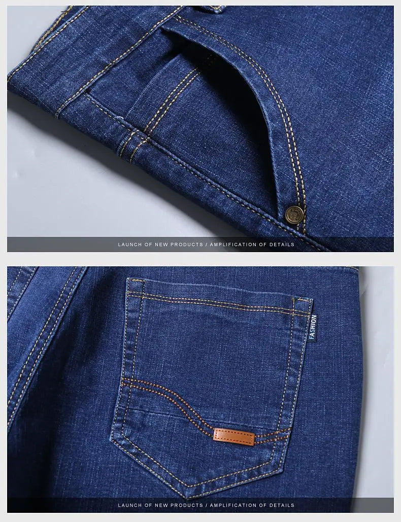 New men's blue and black elastic business wrinkle resistant and wear-resistant jeans straight tube multifunctional denim pants