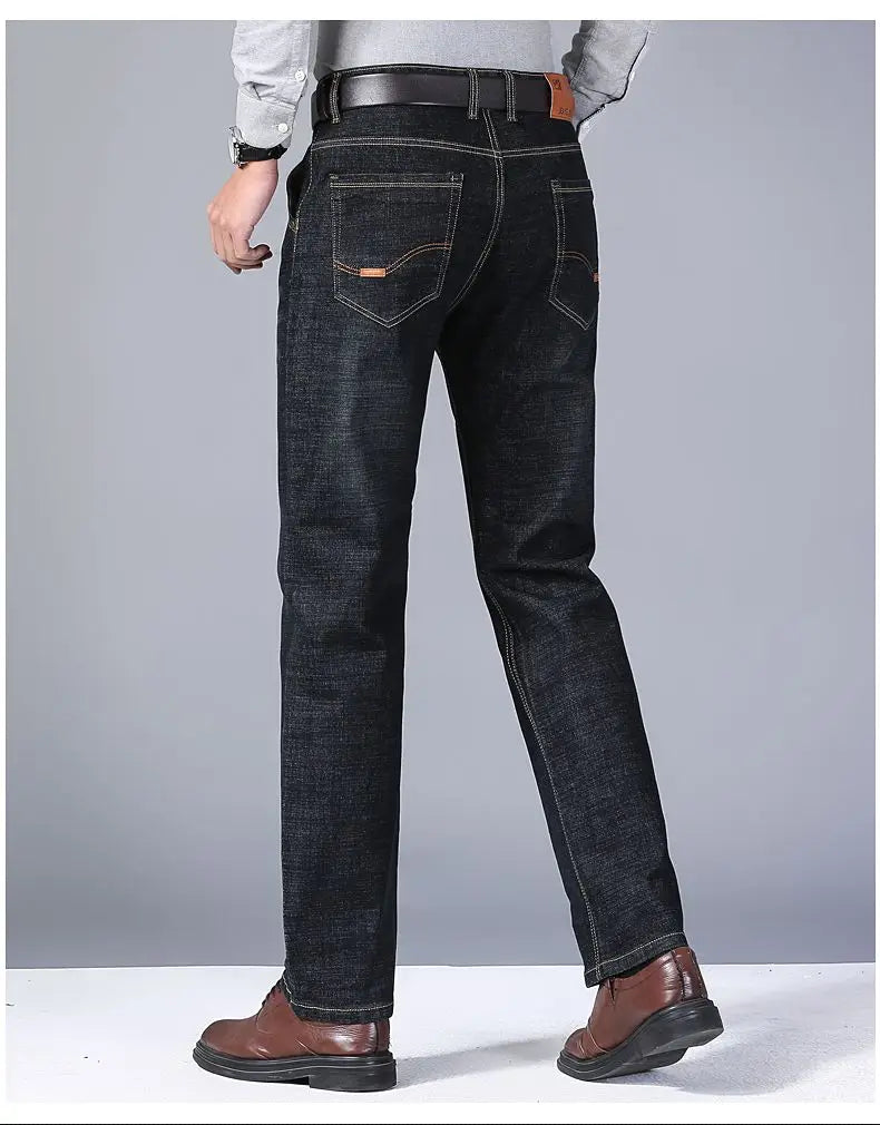 New men's blue and black elastic business wrinkle resistant and wear-resistant jeans straight tube multifunctional denim pants