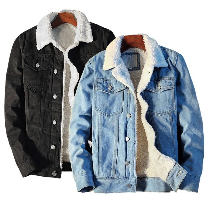 Super Soft  Popular Lapel Buttons Jean Jacket Winter Men Jean Outerwear Solid Color   for Office