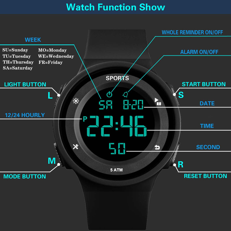 New Casual Men's Electronic Sports Watch Luxury LED Electronic Outdoor Sports Watch 12/24 hours relogio masculino