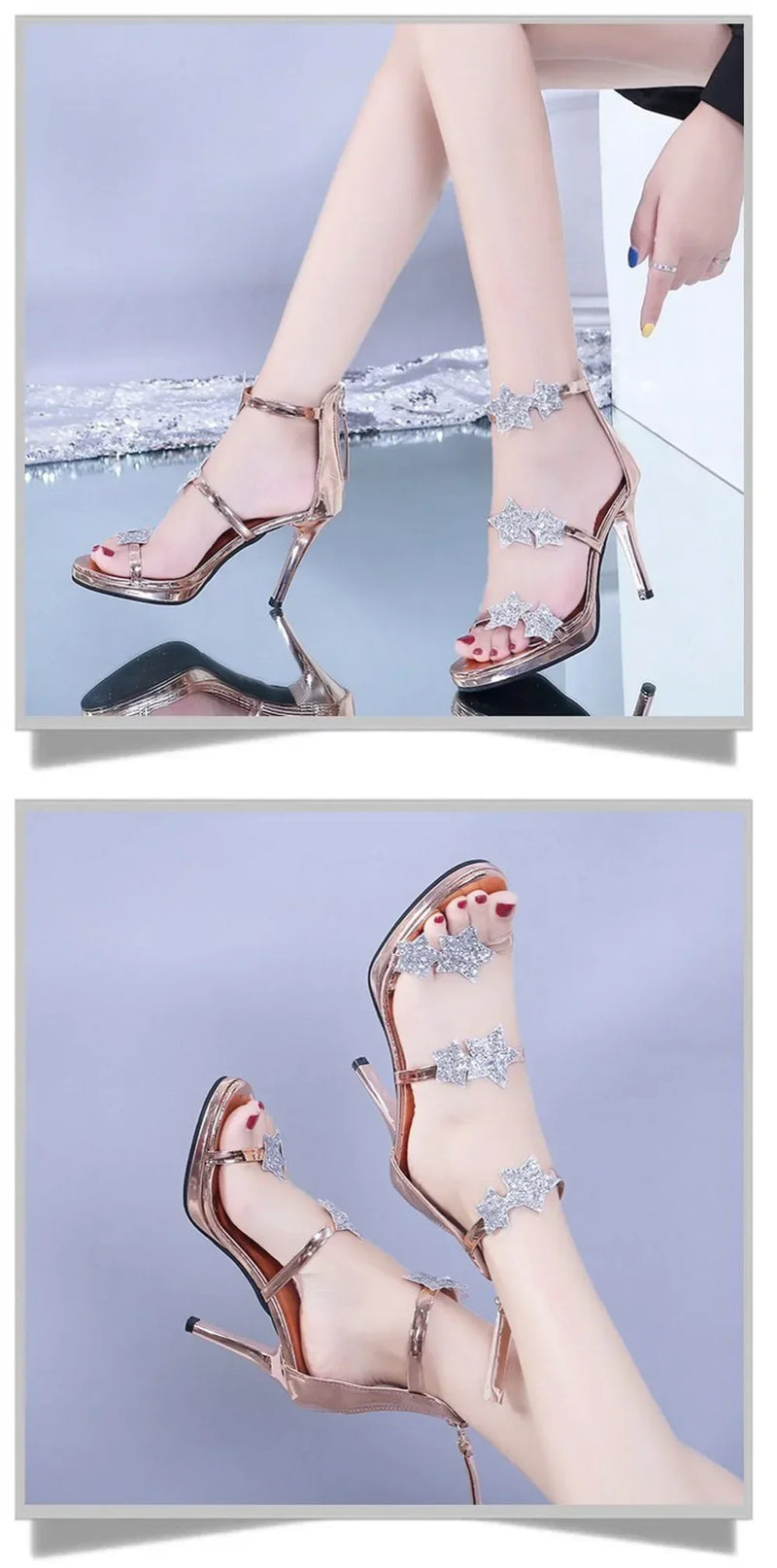 Ladies High Heel Shoes Elegant Glitter Shinning Star Heart Pattern Women's Heeled Shoes Party Shoes Women’s High Heel Sandals