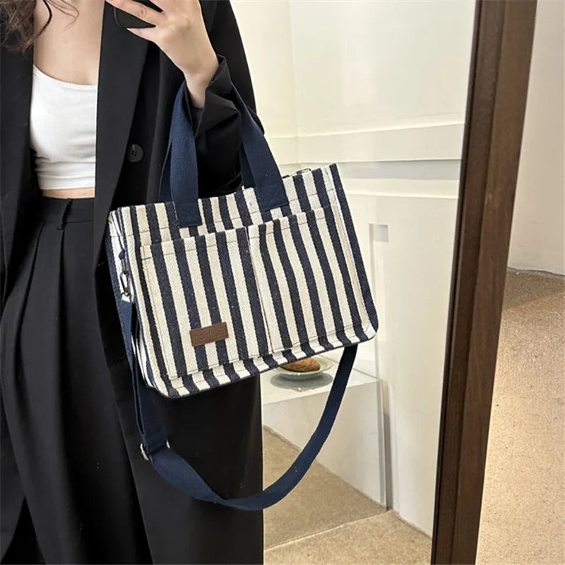 Bolsa de Praia Trendy Striped Canvas Crossbody