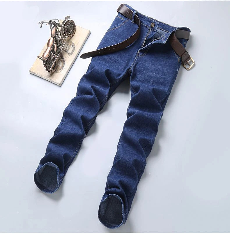 New men's blue and black elastic business wrinkle resistant and wear-resistant jeans straight tube multifunctional denim pants