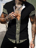 Retro men's short sleeved shirt with luxurious gold Baroque chain pattern suitable for summer banquet street wear