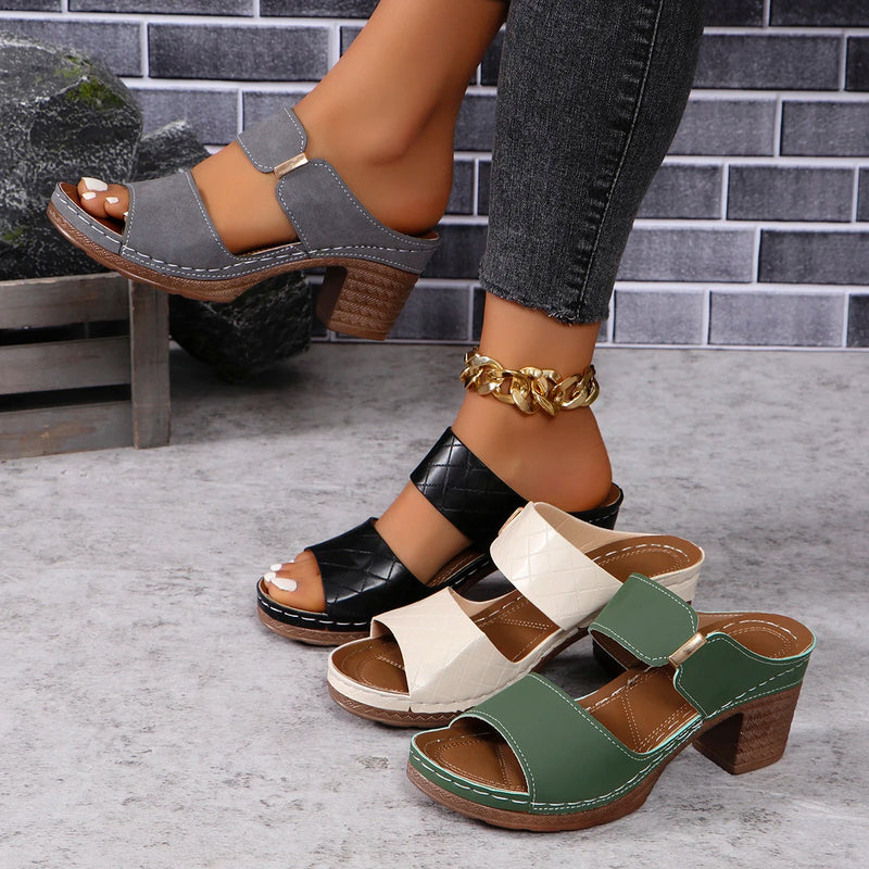 Women Summer Lightweight Hollow Sandals High Heels New Dress Chunky Open Toe Slippers Female 2024 Casual Slingback Slides Shoes