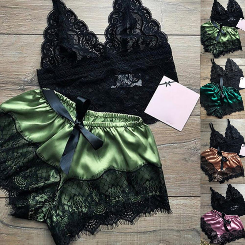 Sexy Lingerie Pajama Shorts Set Women Nightwear Satin Sleepwear Silk Cami Shorts Bra Underwear Mujer Homewear Ladies Underwear