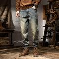 Spring Autumn Men's Jeans Men's Stretchy Calf Pants Trendy Harlem Pants Loose Plus Size Long Pants Retro jeans 46 44