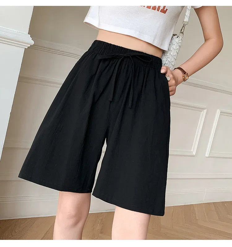 DAILOU 2024 Women Cotton Summer Casual Solid Cotton Linen high waist loose shorts for girls Soft Cool female shorts