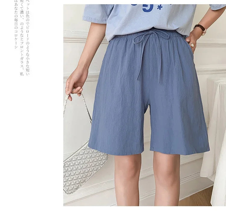 DAILOU 2024 Women Cotton Summer Casual Solid Cotton Linen high waist loose shorts for girls Soft Cool female shorts