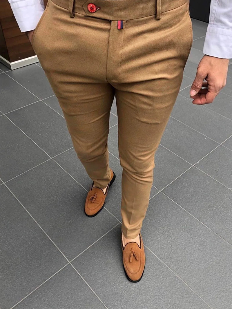 Men's Fashion Casual Pants Daily Business Formal Pants High waist Slim Europe and the United States Style Solid Color Four Seaso