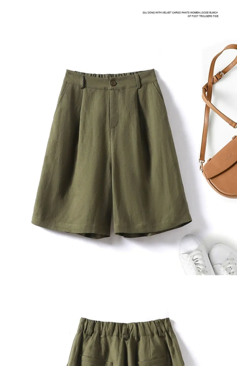 Cotton and Linen Shorts for Women Summer 2024 Loose High Waisted Wide Leg Pants Casual Versatile Solid Retro Straight Shorts