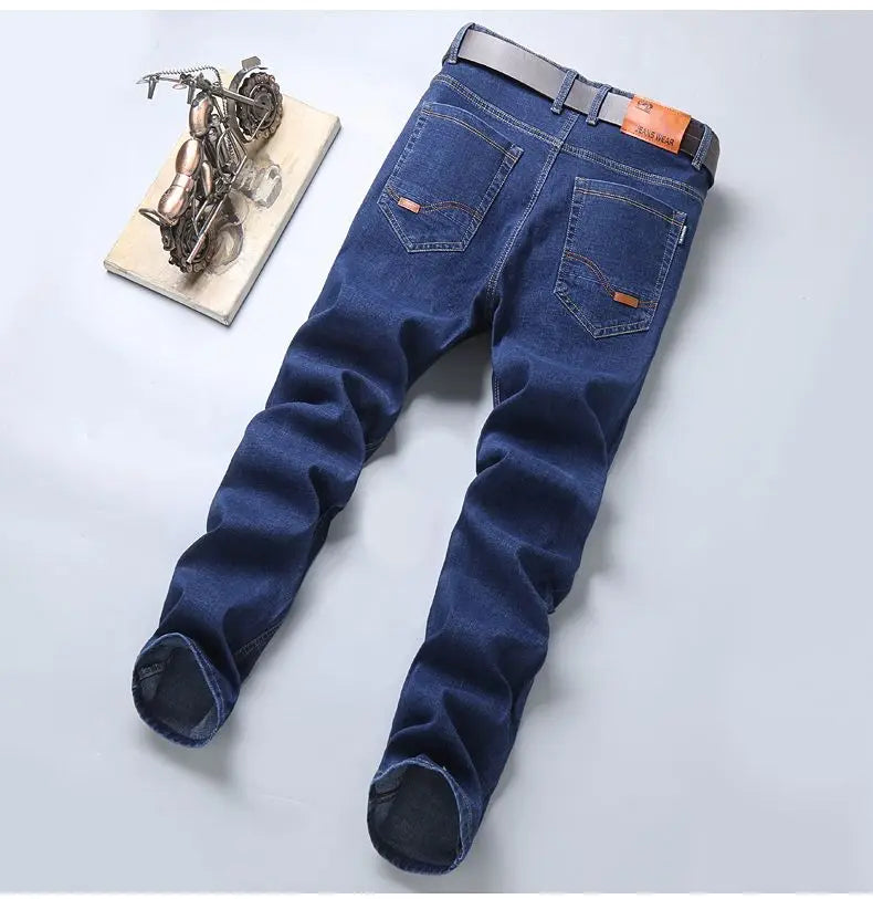 New men's blue and black elastic business wrinkle resistant and wear-resistant jeans straight tube multifunctional denim pants