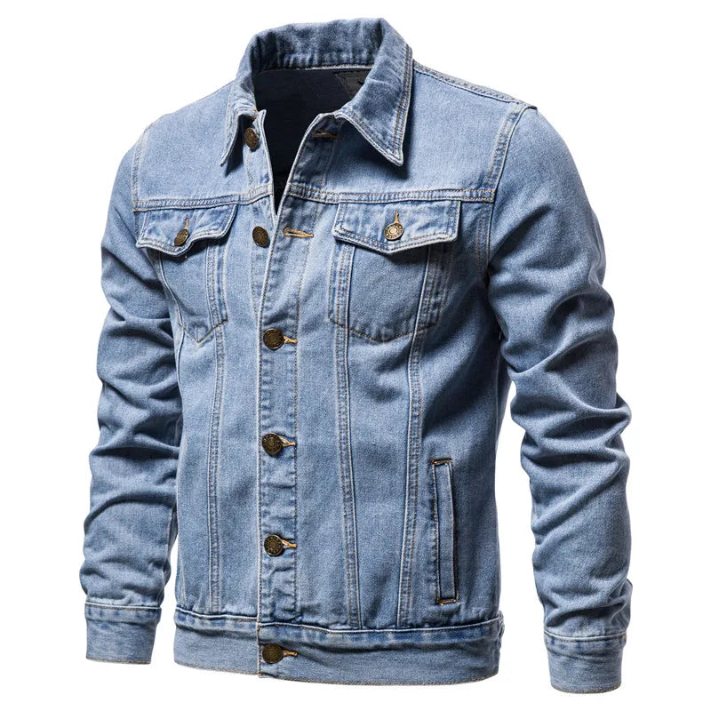 New Autumn Men's Casual Workwear Jeans Jacket Loose Casual Versatile Youthful Male Solid Color Tops Dnim Mens Outwear