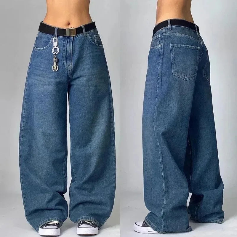 Streetwear American New Washed Light Blue Baggy Jeans Men And Women Y2K High Street Fashion Retro Punk High Waist Wide Trousers