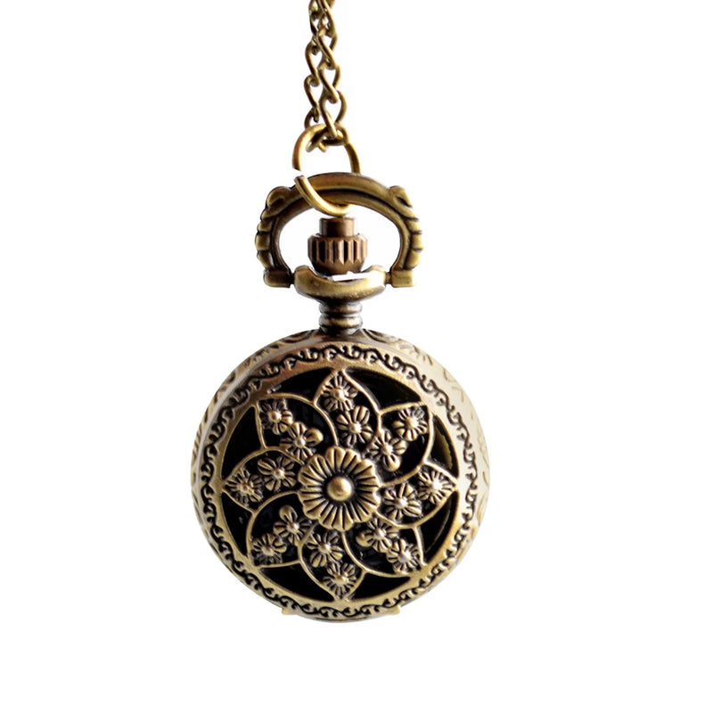 Fashion Pocket Watch Retro Trend Jug Shape Quartz Pocket Watch Hollow Flower Small Pocket Watch With Pendant Chain Necklace