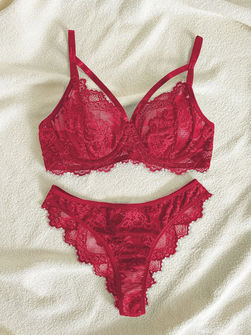 Women's Lingerie & Underwear， eyelash sxy fancy lace strapping underwire bra &  brazilian panties ，victoria style